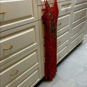 Sexy orange and green embroidered dress